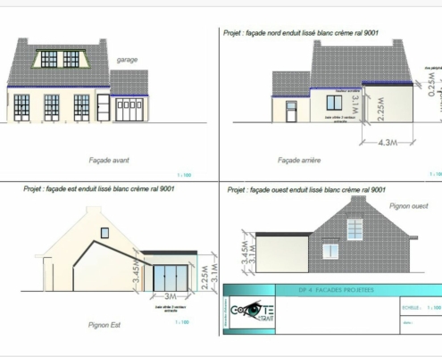 Côte et trait - extension maçonnée - Déclaration Préalable de travaux plan de façades 1