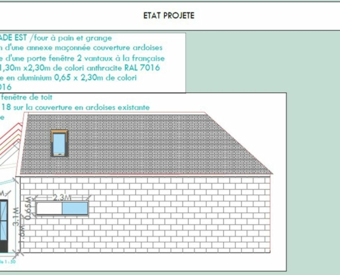 Côte et trait - réabilitation d'une grange - Déclaration Préalable de travaux plan façades projetées 1
