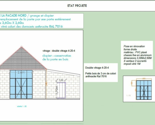 Côte et trait - réabilitation d'une grange - Déclaration Préalable de travaux plans façades projetées 2